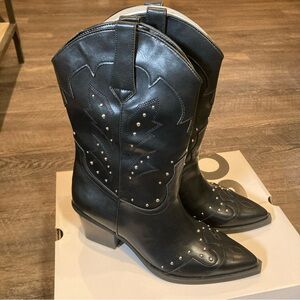 So Rivver Black Western Boots Women’s 9 New Studded Cowgirl Stack Heel